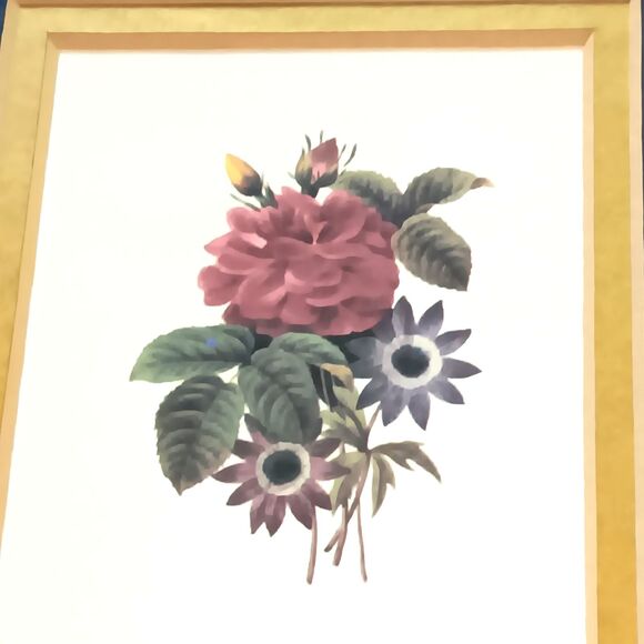 Vintage Flower Trio Prints Matted And Framed Dark Blue Background Gold Frame 15" - Picture 3 of 9